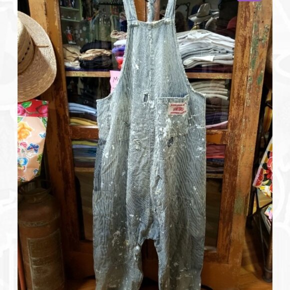 Magnolia Pearl Denim - Magnolia Pearl Guss Overalls Railroad Striped RARE GUC Cotton Distressed Mending